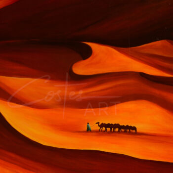 Painting titled "Caravane dans le dé…" by Valentine Costes Art, Original Artwork, Acrylic Mounted on Wood Stretcher frame