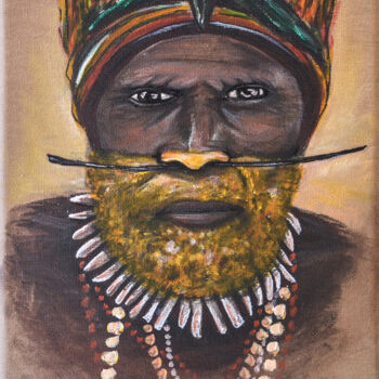Painting titled "Homme de Papouasie" by Valentine Costes Art, Original Artwork, Acrylic Mounted on Wood Stretcher frame
