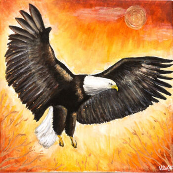 Картина под названием "Aigle" - Valentine Costes Art, Подлинное произведение искусства, Акрил Установлен на Деревянная рама…