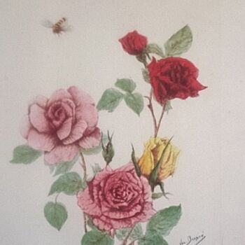 "ROSES ANCIENNES 3" başlıklı Baskıresim Valentine Dupré tarafından, Orijinal sanat, Gravür