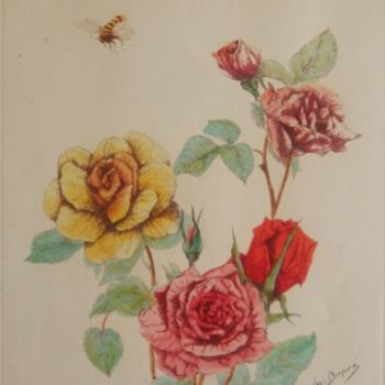 Estampas & grabados titulada "ROSES ANCIENNES 6" por Valentine Dupré, Obra de arte original, Grabado