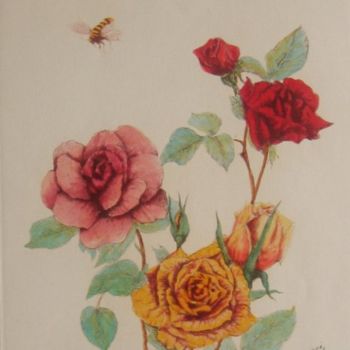 Estampas & grabados titulada "ROSES ANCIENNES 7" por Valentine Dupré, Obra de arte original, Grabado