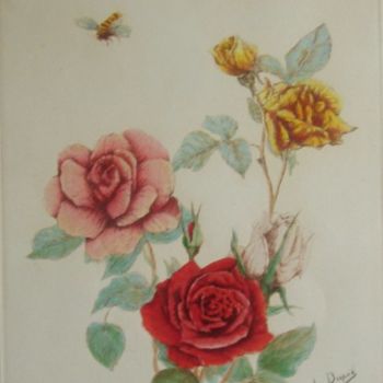 Gravures & estampes intitulée "ROSES ANCIENNES 8" par Valentine Dupré, Œuvre d'art originale, Gravure