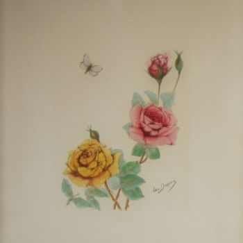 Gravures & estampes intitulée "ROSES ANCIENNES 14" par Valentine Dupré, Œuvre d'art originale, Gravure