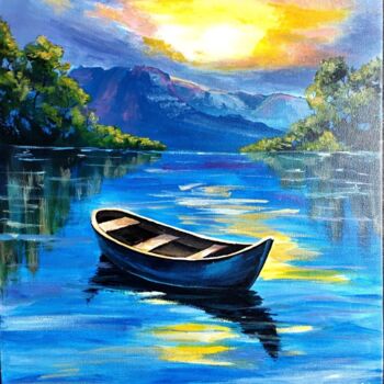 Painting titled "Quiet place. Boat o…" by Valentine Rayer, Original Artwork, Acrylic