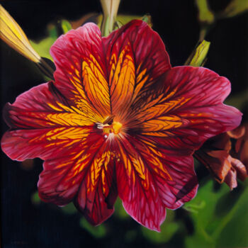 Painting titled "Salpiglossis" by Valeri Tsvetkov, Original Artwork, Oil Mounted on Wood Stretcher frame