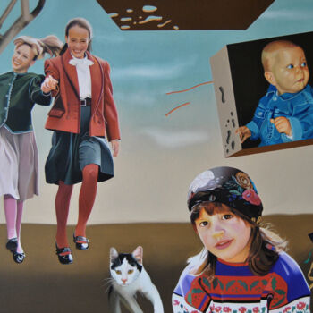 Painting titled "Childhood" by Valeri Tsvetkov, Original Artwork, Oil Mounted on Wood Stretcher frame