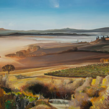 Painting titled "Beautiful Country V…" by Valeri Tsvetkov, Original Artwork, Oil Mounted on Wood Stretcher frame