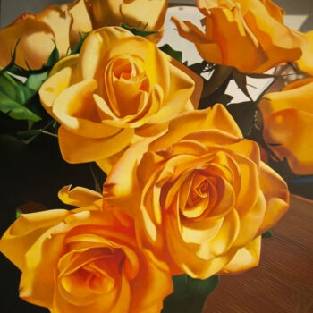 Malarstwo zatytułowany „Yellow Roses” autorstwa Valeri Tsvetkov, Oryginalna praca, Olej