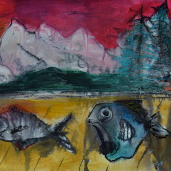 Pittura intitolato "La mer et les monta…" da Valeria Jaramillo, Opera d'arte originale, Gouache