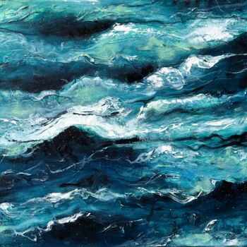 "Dark abstract waves" başlıklı Tablo Valeria Ocean tarafından, Orijinal sanat, Petrol Ahşap Sedye çerçevesi üzerine monte ed…