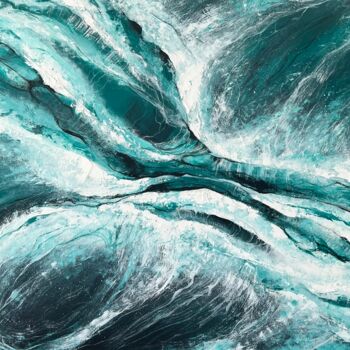Картина под названием "Huge collision azur…" - Valeria Ocean, Подлинное произведение искусства, Акрил Установлен на Деревянн…