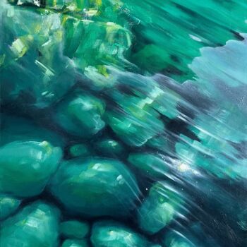 Pittura intitolato "Underwater rocks" da Valeria Ocean, Opera d'arte originale, Olio Montato su Telaio per barella in legno
