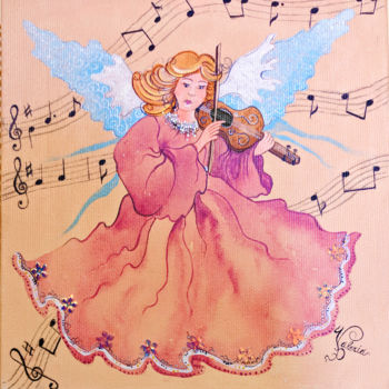Pintura intitulada "Female Child Musici…" por Valeria Polimena, Obras de arte originais, Acrílico