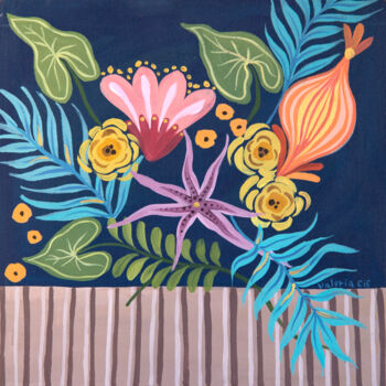 Malarstwo zatytułowany „Pintura floral en m…” autorstwa Valeria Cis, Oryginalna praca, Akryl Zamontowany na Drewniana rama n…