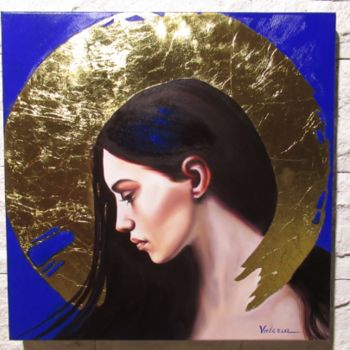 Peinture intitulée "girl-on-blue1.png" par Valeria, Œuvre d'art originale, Huile