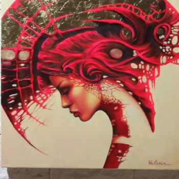 Painting titled "gold and red" by Valeria, Original Artwork, Acrylic