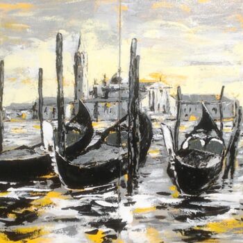 Pittura intitolato "Gondole a Venezia" da Valeriano Lessio, Opera d'arte originale