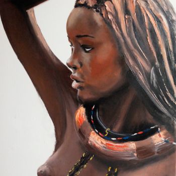 Painting titled "Himba" by Valeriia Radziievska, Original Artwork, Oil Mounted on Wood Stretcher frame