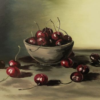 Schilderij getiteld "Cherries.jpg" door Valeriia Radziievska, Origineel Kunstwerk, Olie