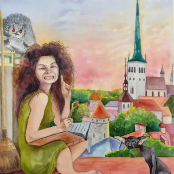 Painting titled "Tales of the Old Ci…" by Valeria Belogurova, Original Artwork, Watercolor