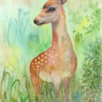 Painting titled "Bembi, little deer,…" by Valeria Belogurova, Original Artwork, Watercolor
