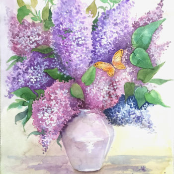 Картина под названием "Lilac, boquet of fl…" - Valeria Belogurova, Подлинное произведение искусства, Акварель
