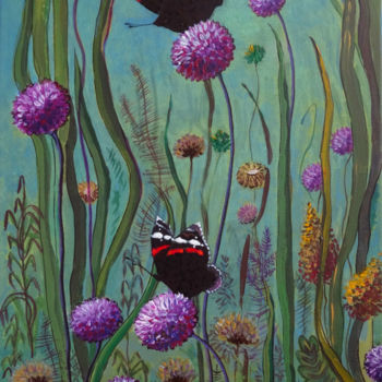 Malerei mit dem Titel "Wild Leek, butterfl…" von Valeria Belogurova, Original-Kunstwerk, Acryl