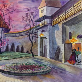 Painting titled "Tales of the Old Ci…" by Valeria Belogurova, Original Artwork, Watercolor