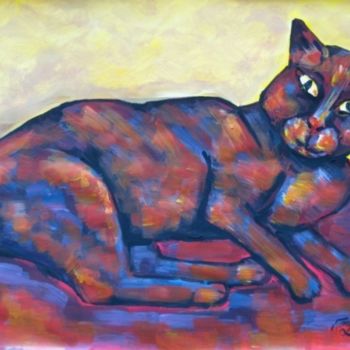 Painting titled "Katze" by Valeri Lanski-Waldt, Original Artwork
