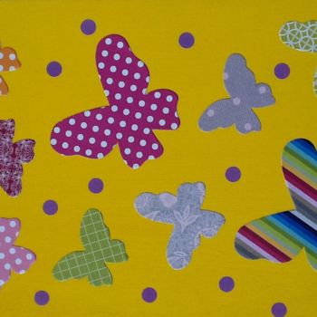 Painting titled "Collage papillons 1" by Valerie Castets, Original Artwork, Acrylic