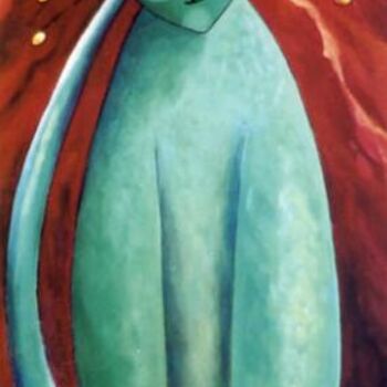 Schilderij getiteld "Le chat turquoise" door Valerie Albertosi, Origineel Kunstwerk, Olie