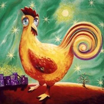 Painting titled "Le coq et la lune" by Valerie Albertosi, Original Artwork