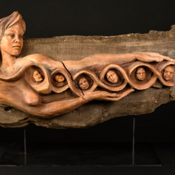 Sculpture titled "Intemporel ADN des…" by Valerie Barrault, Original Artwork, Terra cotta Mounted on Wood Panel