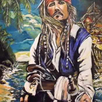 Painting titled "Pirates des caraïbes" by Valérie Barrett, Original Artwork, Acrylic Mounted on Wood Stretcher frame