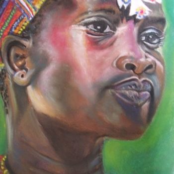 Drawing titled "Samburu Girl From K…" by Valérie Barrett, Original Artwork, Pastel Mounted on Wood Panel