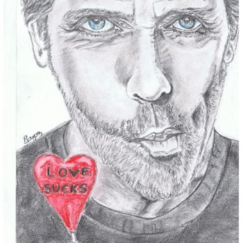 Drawing titled "Hugh Laurie" by Valérie Barrett, Original Artwork, Graphite
