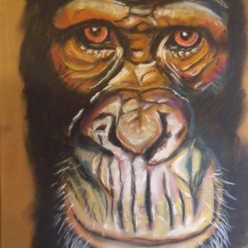 Rysunek zatytułowany „Chimpanzé” autorstwa Valérie Barrett, Oryginalna praca, Pastel
