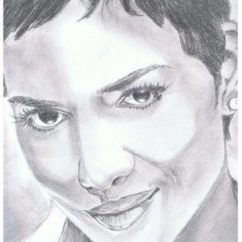 Drawing titled "Halle Berry" by Valérie Barrett, Original Artwork, Graphite
