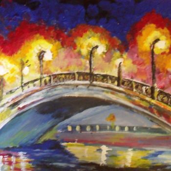 Painting titled "Pont des etoiles" by Valérie Barrett, Original Artwork, Acrylic
