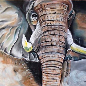 Malerei mit dem Titel "Elephant d'Afrique" von Valérie Barrett, Original-Kunstwerk, Pastell
