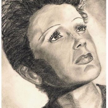 Drawing titled "La Mome Piaf" by Valérie Barrett, Original Artwork, Graphite
