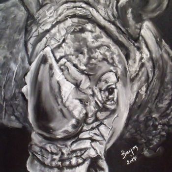 「Rhino」というタイトルの絵画 Valérie Barrettによって, オリジナルのアートワーク, パステル