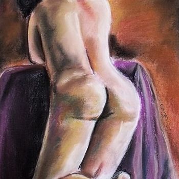 Painting titled "Nu En Prière" by Valérie Barrett, Original Artwork, Pastel