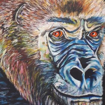 Painting titled "Gorilla" by Valérie Barrett, Original Artwork, Acrylic Mounted on Wood Stretcher frame