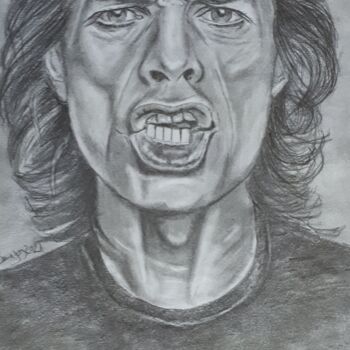 Rysunek zatytułowany „Mick Jagger black a…” autorstwa Valérie Barrett, Oryginalna praca, Grafit