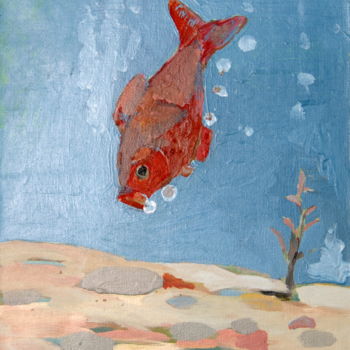 Pintura intitulada "poisson rouge avide…" por Valérie Blum (Valery), Obras de arte originais, Acrílico