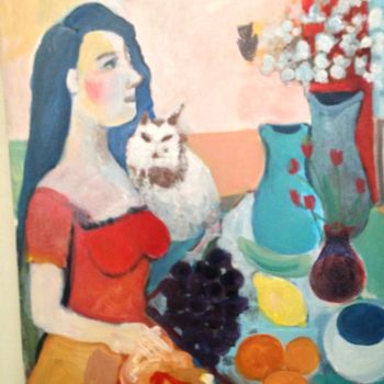 Pittura intitolato "Gitane au chat" da Valérie Blum (Valery), Opera d'arte originale, Acrilico