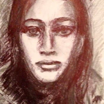 Drawing titled "Jeune fille" by Valérie Blum (Valery), Original Artwork, Ballpoint pen