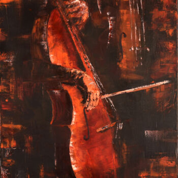 Painting titled "Le violoncelle" by Valérie Crochard, Original Artwork, Oil